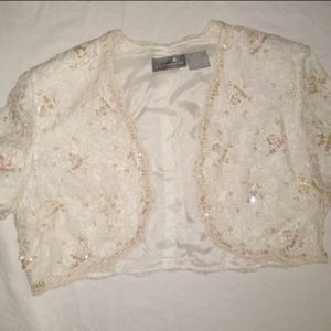 Liz Claiborne Champagne Sequin Lace Bolero Jacket Wedding Prom Bridesmaid Bride